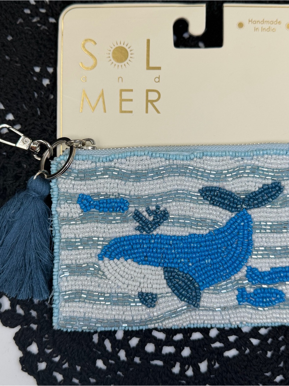 sol & mer beaded whale coin pouch keychain ocean accessory